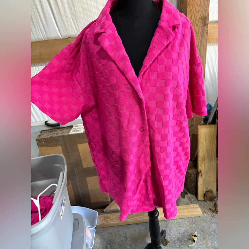 Hot Pink Puff Checkered Top